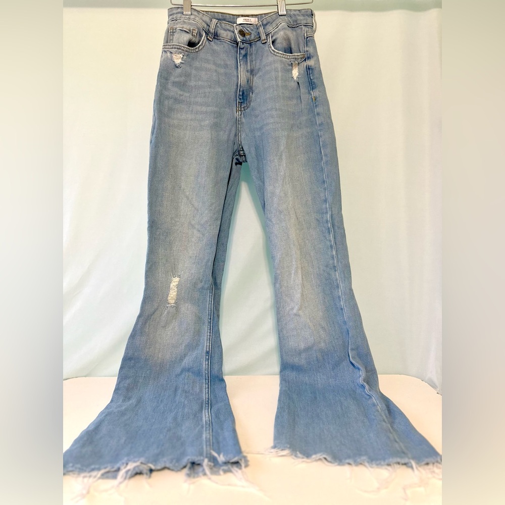 Women's Blue Flared Jeans Forever 21 Premium Western Distressed